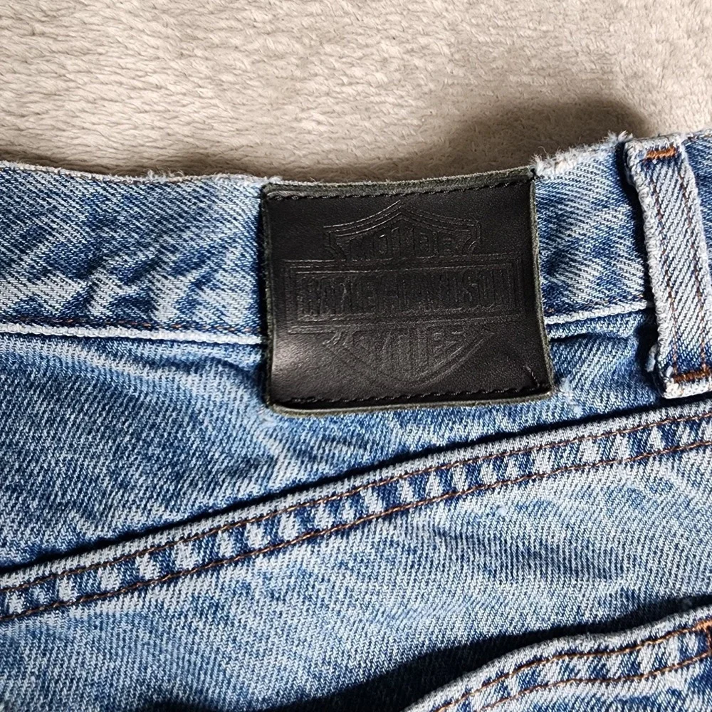 Harley Davidson Mens 34 x 34 Blue Denim Pants Traditional Fit Distressed Grunge